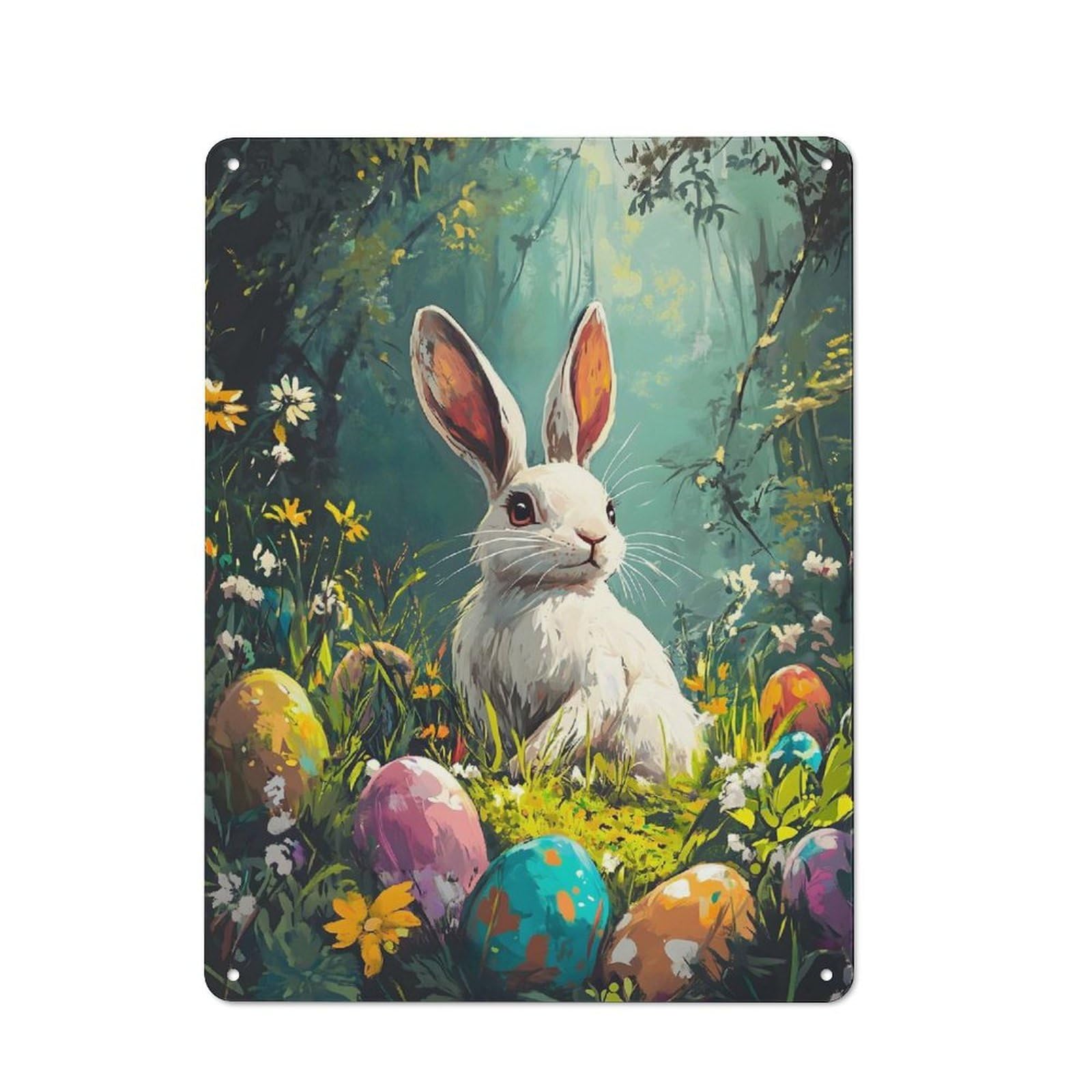 Junmoney Easter Bunny Egg Painting Printed Metal Sign 40X30cm For Studio Or Craft Room, A New Home Present For Creative-Space Collectors