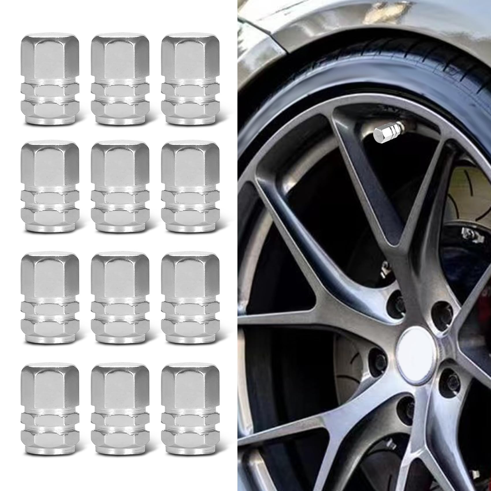 12PCS Car Tire Valve Caps, Tire Stem Caps, Car Tire Valve Stem Caps, Dustproof Aluminum Alloy Valve Stem Covers, Car Accessories Universal for Most Cars (White, 12PCS)