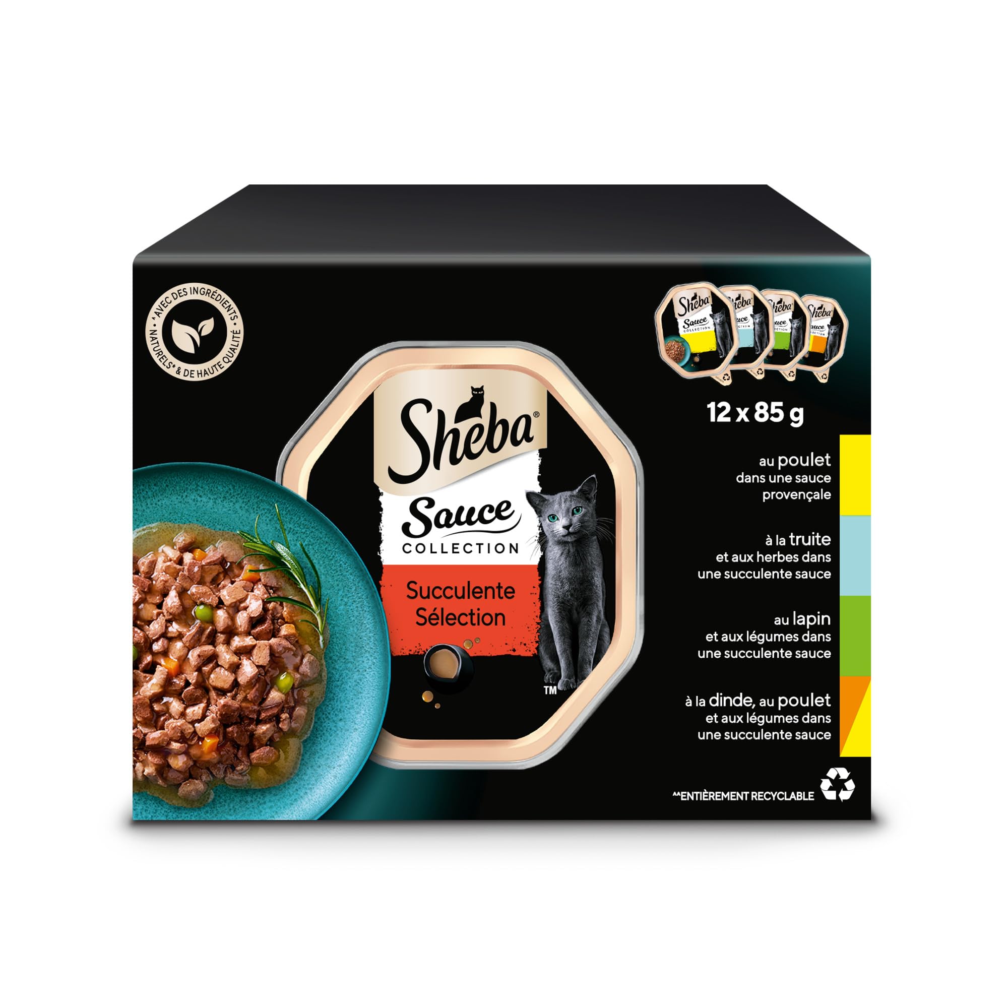 Sheba Sauce Collection Barquettes Nourriture Humide pour Chat Adulte Sélection Mixte 4 variétés 12x85g