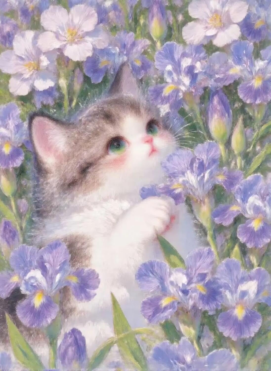 Rqwybcaxn Seed Bead Embroidery Kits Cats and Flowers 40x50cm