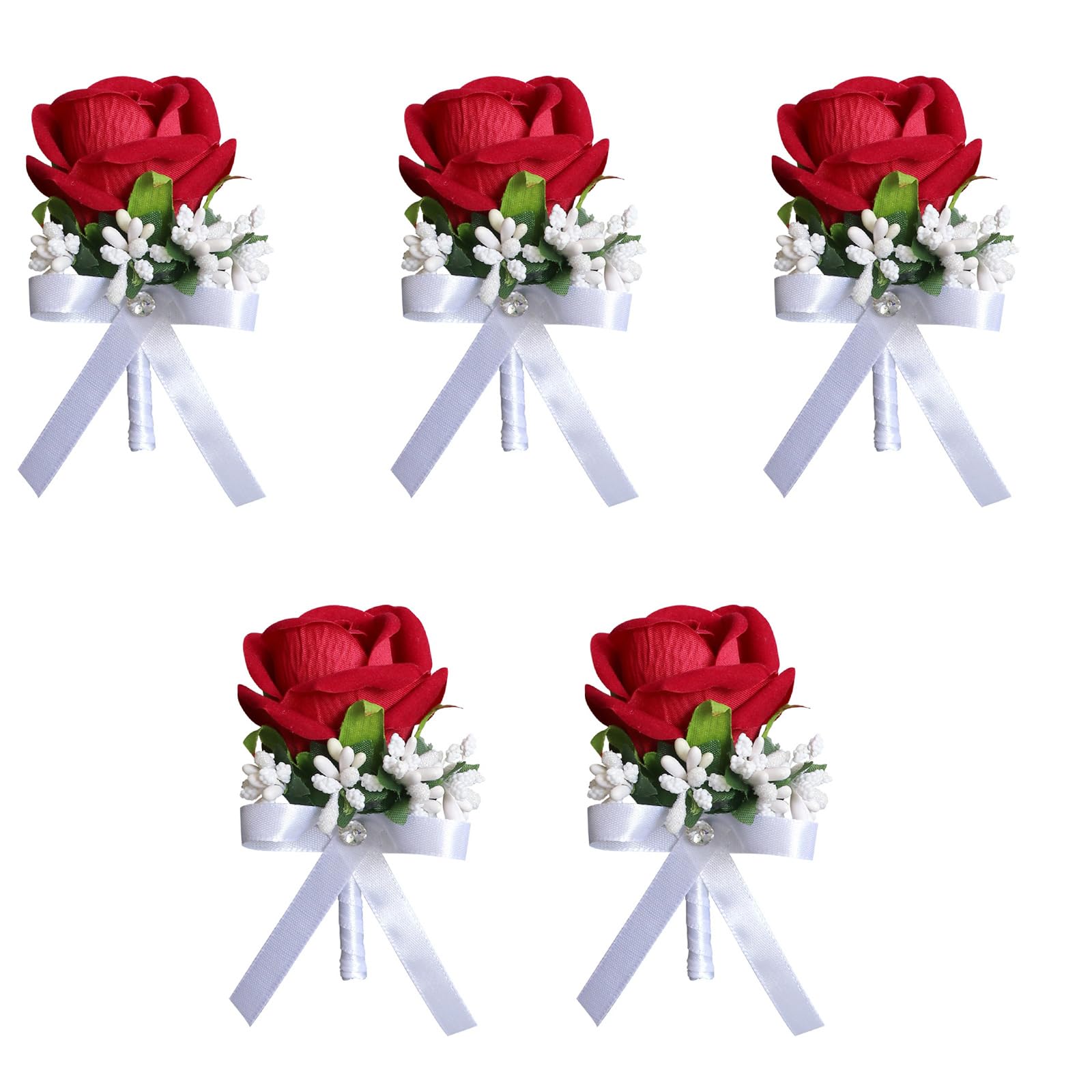 Hsioluted 5Pcs Wedding Corsages Boutonniere Prom Boutonniere for Wedding Ceremony Anniversary, Rose Corsages for Bride and Grooms Accessory