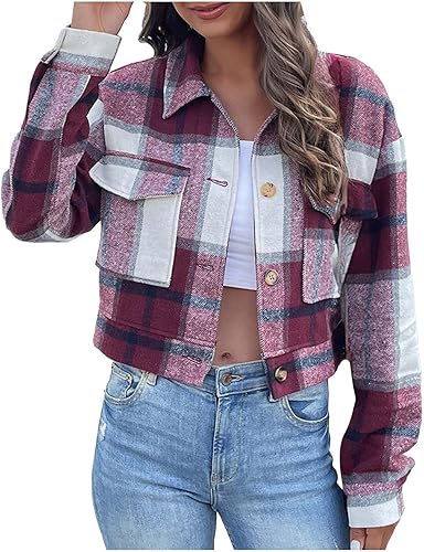 Chaqueta corta para mujer, abrigo de manga larga con botones