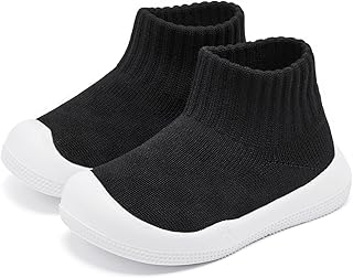 Baby Shoes Girls Boys Non Slip Baby Sock Shoes with Soft Rubber Sole Infant First Walking Sneaker Toddler Slipper Lightweight 12-18 Months Black