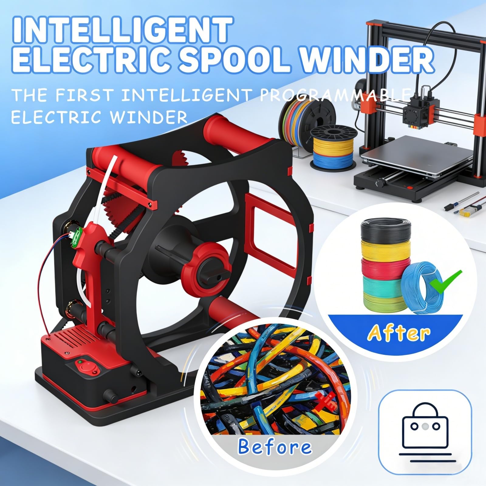 Bobina de filamento 3D, máquina rebobinadora eléctrica con parada automática, carrete universal de 1 kg, recarga sin enredos, para PLA PETG, ABS, TPU