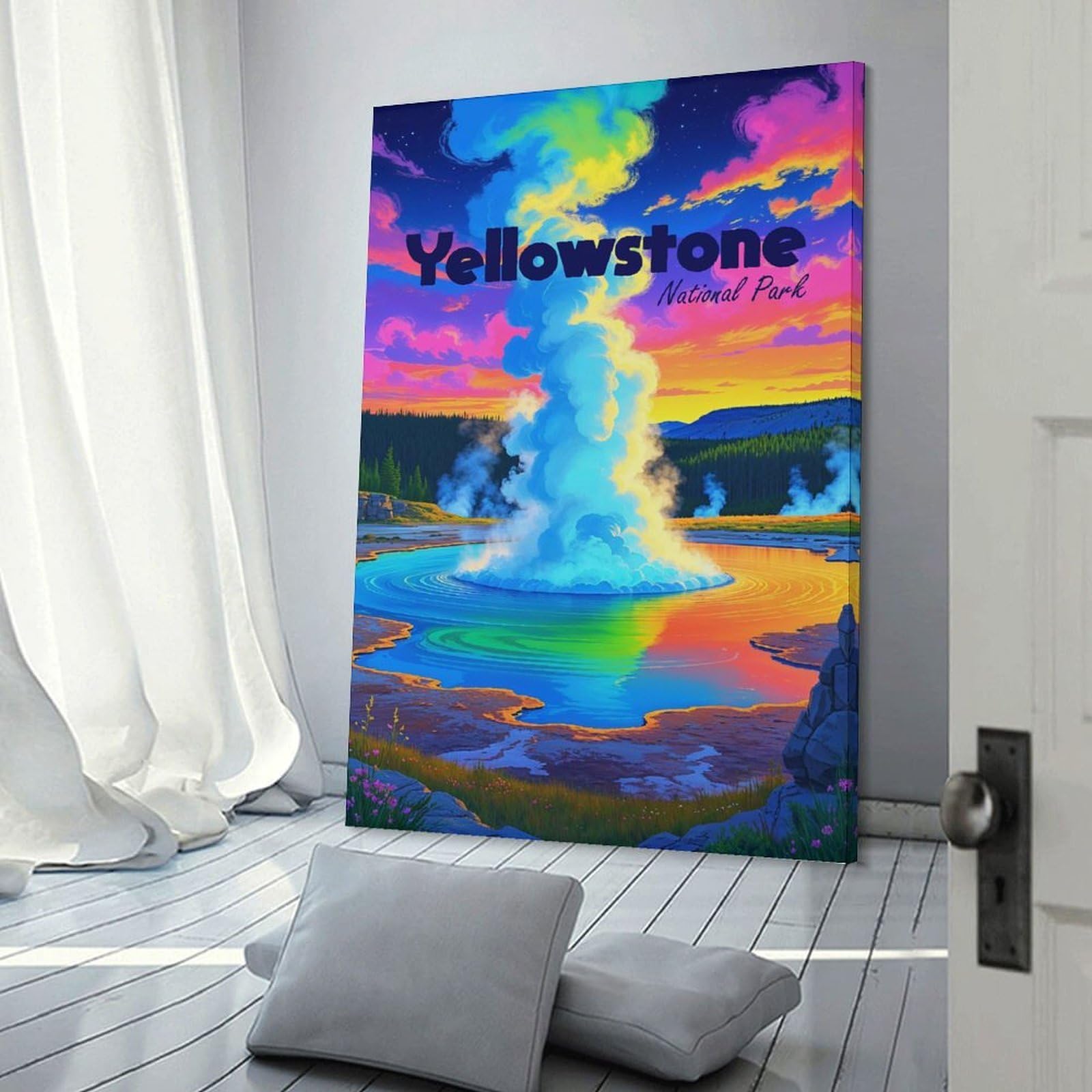 Junmoney Yellowstone National Park Colorful Landscape Room Decor Wall Art, 08x12inch(20x30cm), for Bedroom Walls, Guest Spaces Or Lounges, Stylish Decor for A Restful Room Update