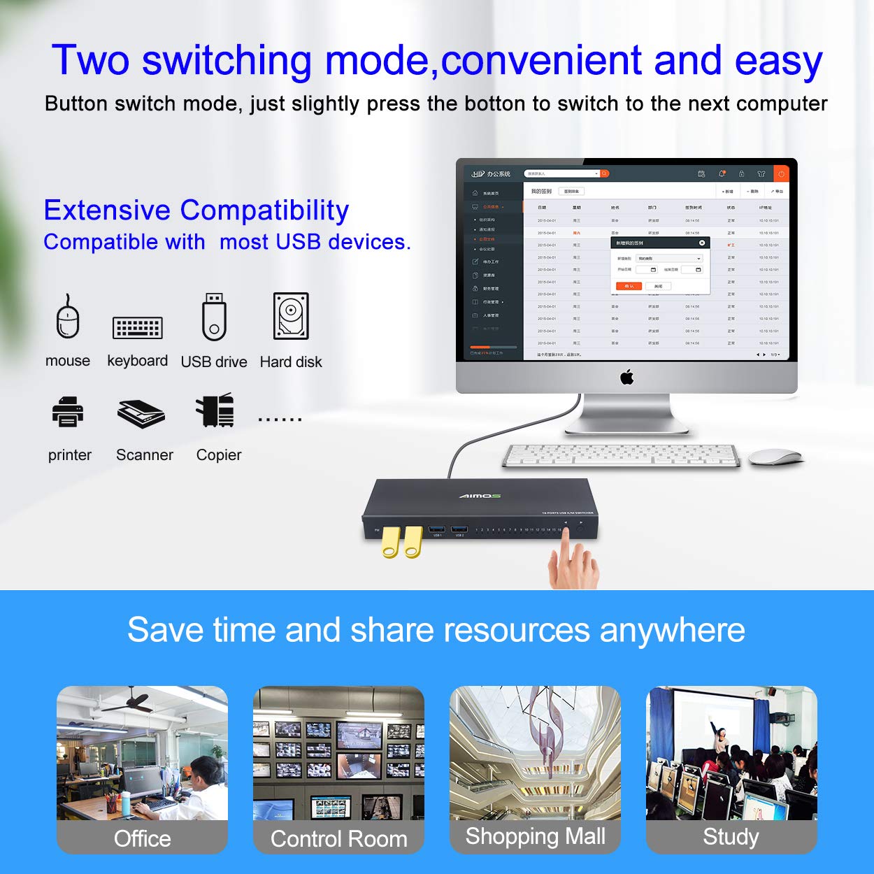 Crаzу Clеаrаnсе AIMOS USB Switch Selector, KM Switcher Box for 16 Computers Sharing 4 USB Peripheral Devices, with One-Button Swapping, Share Mouse, Keyboard, Printer, U Disk, Scanner Etc
