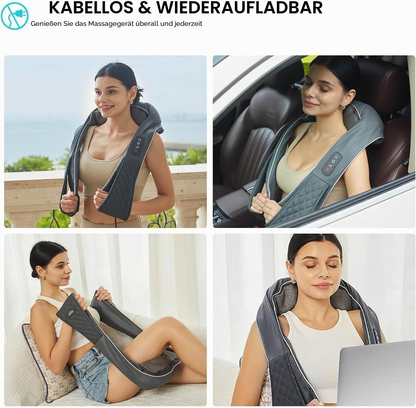 Kabelloses Nackenmassagegerät mit Wärmefunktion, ALLJOY Shiatsu Massagegerät it 3D-Massage von tiefem Gewebe, Tragbar Schulter Massagegerät, Weihnachtsgeschenke für Frauen, Männer