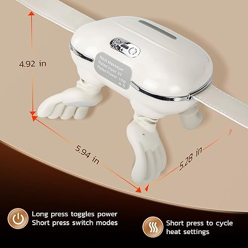 Miniatura 7 de Masajeador de mano y cuello, masaje de manos biónico inalámbrico eléctrico 4D masajeador de amasamiento trasero hombro con calor blanco