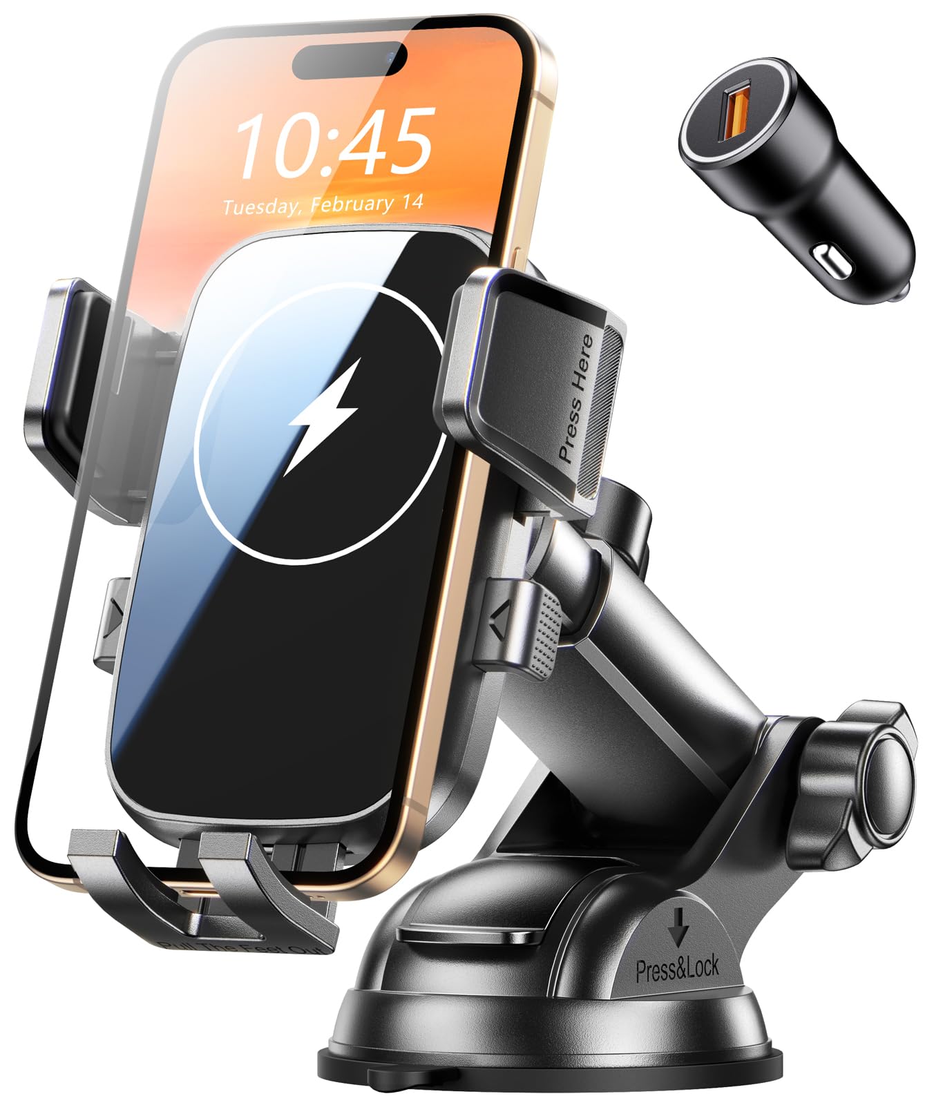 Mohard 15W Cargador Inalambrico Coche, [360° Rotación] Soporte Móvil Coche Carga Rápida Manos Libres con QC3.0 Cargador para Salpicadero, Compatible con iPhone 17/16/15/14/13/12 y Galaxy S25/S24