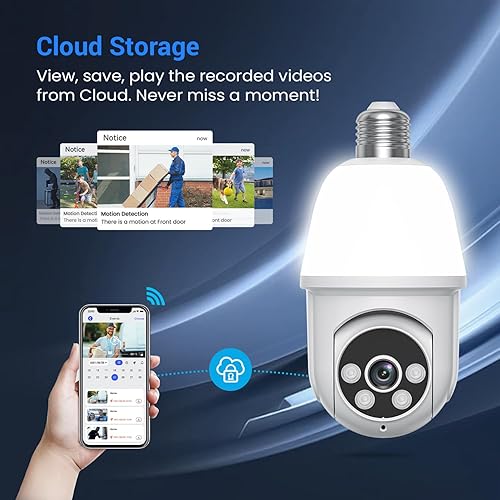 Miniatura 7 de Cámara de seguridad con bombilla de 1080p, cámara domo panorámica de 360, vista en vivo, detección humana AI, audio de 2 vías, visión nocturna a