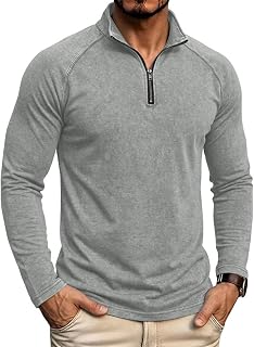 Lmdudan Men's Raglan Sleeve Quarter Zip Pullover Long Sleeve Casual Shirts