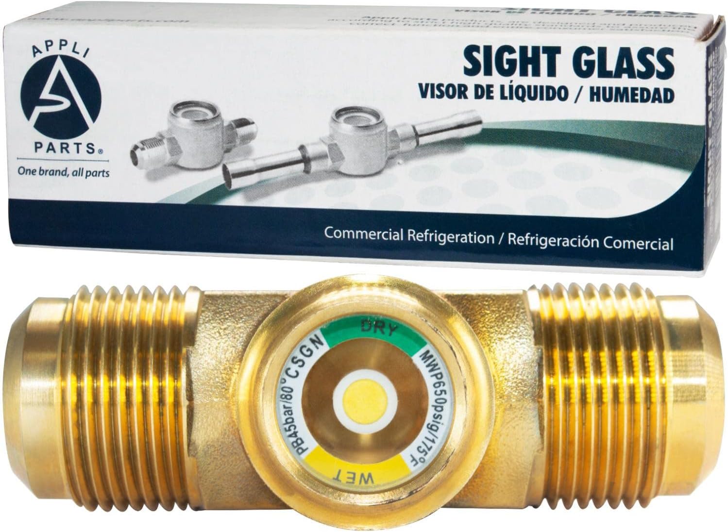 Appli Parts APSG-34A 3/4 in Sight Glass and liquid moisture indicator Flare connections with Solid Body for HVAC/R installations suitable for CFC HCFC HFC refrigerants