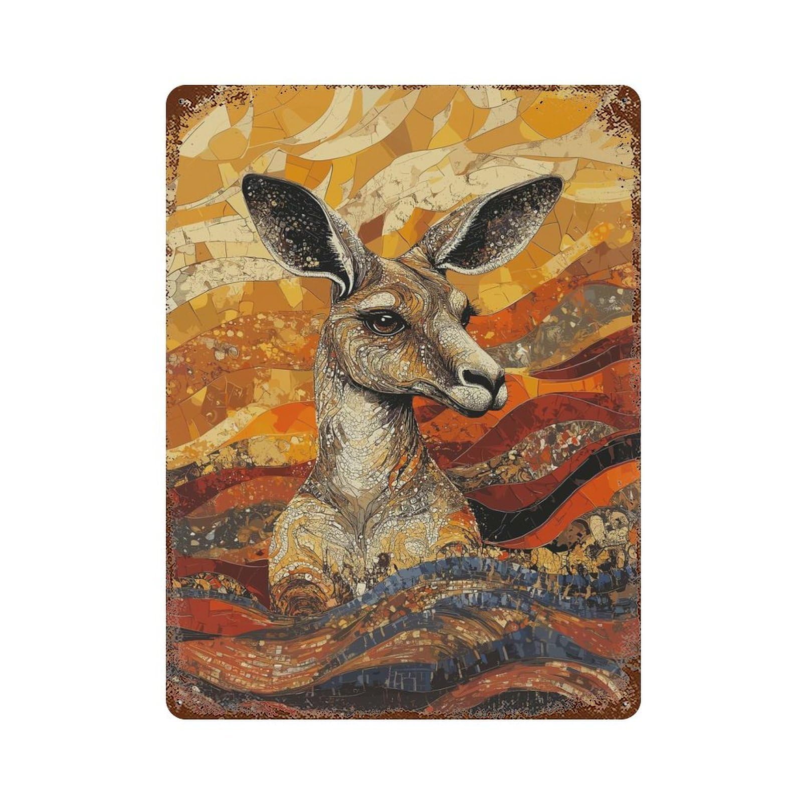 Kangaroo Mosaic Art Rust Effect Tin Sign 15.7"x11.8", for Bistro, Counter And Cafe Decor, Decorative Metal Wall Art