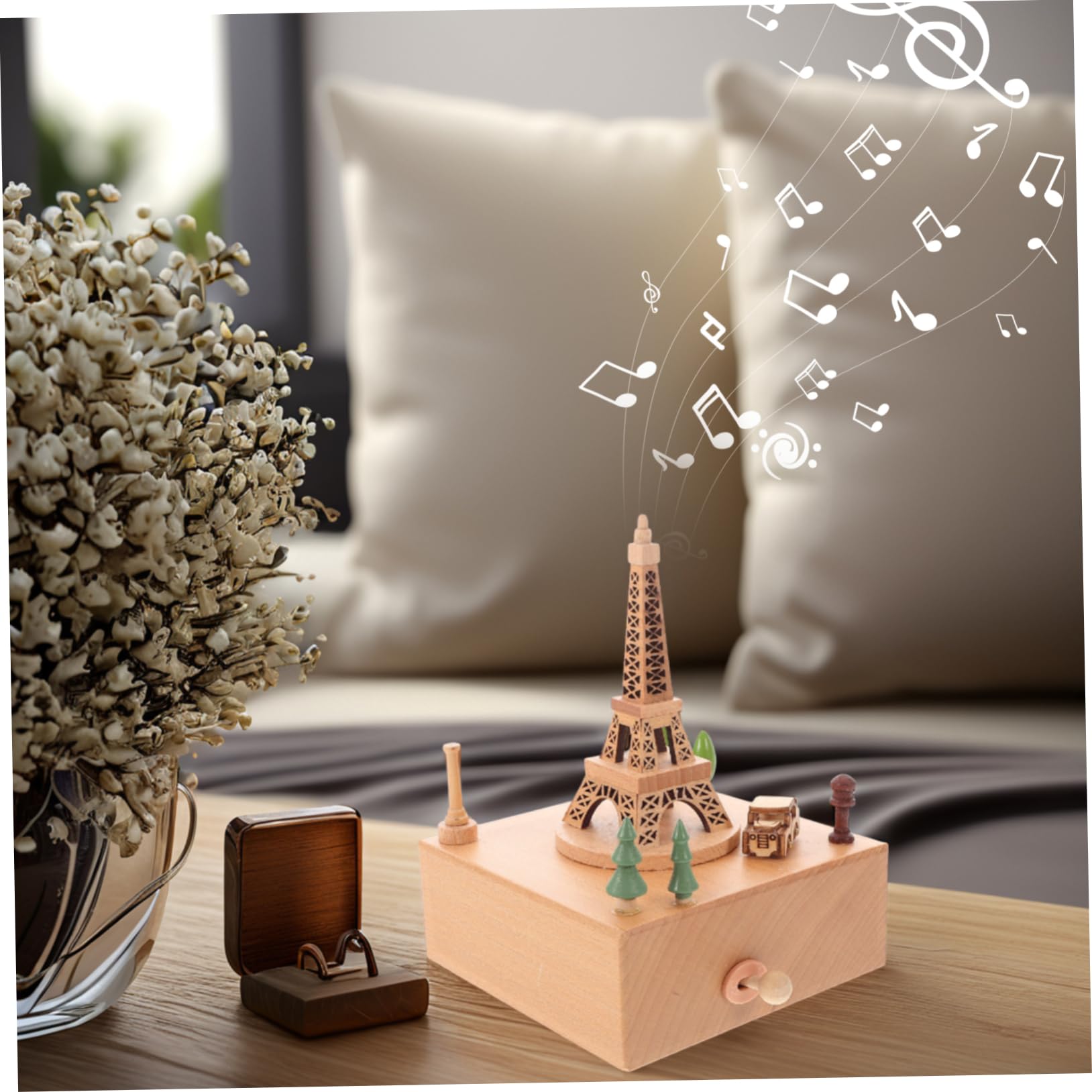 ULTECHNOVO Caja Musical con Carrusel Musical Madera Torre Eiffel Ideal para San Valentín