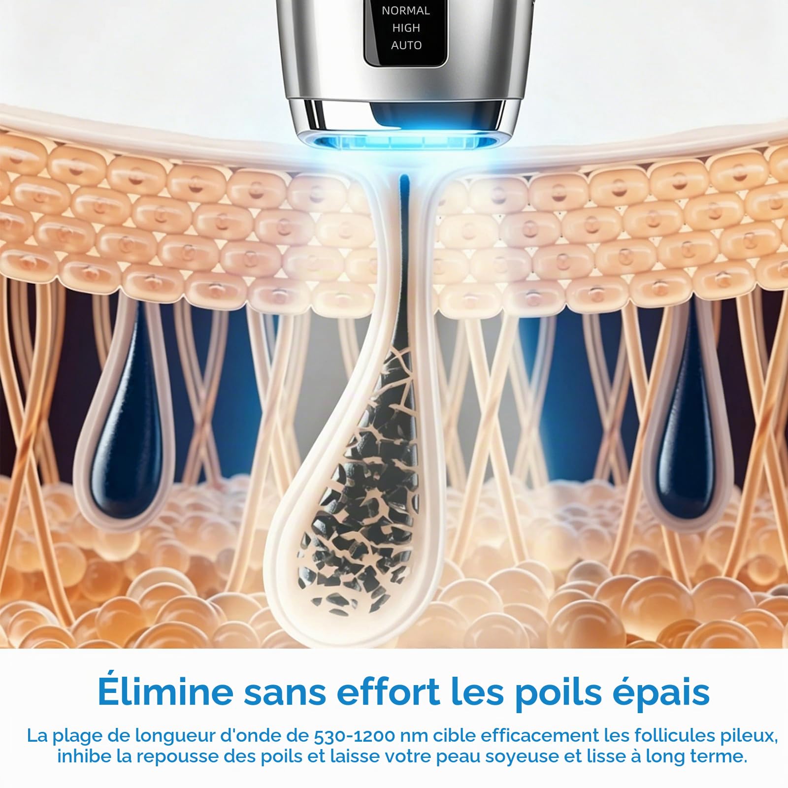 Epilateur Lumiere Pulsee, 999,999 Flashs IPL, IPL Épilateur Laser, Manuel/Electrique, Epilateurs à Lumière Pulsée, 530-1200 nm, Épilation pour Aisselles, Maillot, Corps, Argent