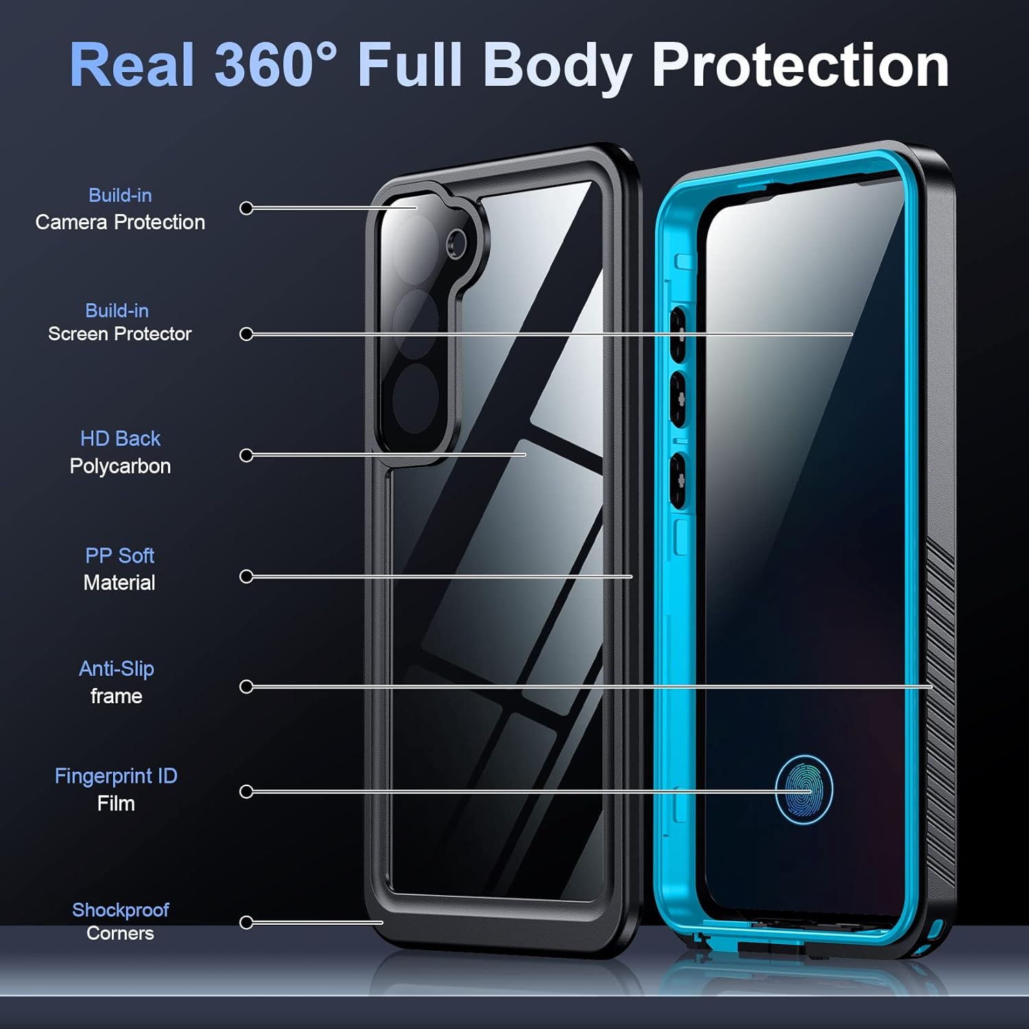 Temdan for Samsung Galaxy S23 Case,Waterproof Built-in Lens & Screen Protector[Full Body Shockproof][12 FT Military Drop Proof][Dustproof][IP68 Underwater] Case for Galaxy S23 5G Blue