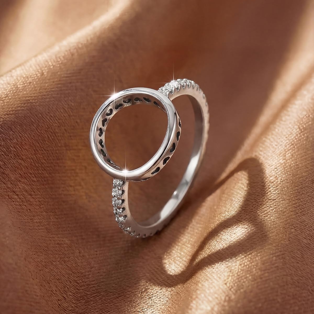 1pc Diamond Round Hollow Heart Zircon Rings Exquisite For Women Dating Daily Wear Birthday Gifts Occasion Trendy Women's Jewelry Gift
