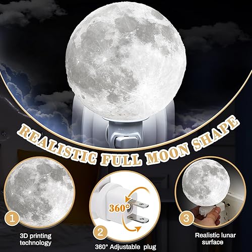 Miniatura 3 de Hortsun Luces nocturnas de luna, lámpara de noche de luna con enchufe, 4 pulgadas, litofanía, impresión 3D, luz LED para mujeres, regalos de