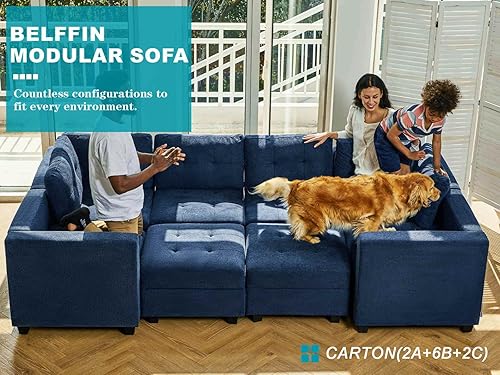 Miniatura 9 de Belffin Módulo de reposabrazos para sofá modular seccional sofá apoyabrazos laterales para sofá modular seccional tela azul