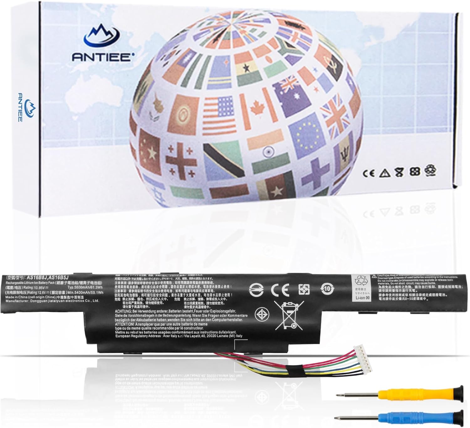 ANTIEE AS16B5J AS16B8J Battery for Acer Aspire 15.6" E5-575G E5-575G-53VG E5-575G-75MD E5-575-33BM E5-575G-57D4 E5-575G-5341 E5-575G-549D F5-573G 31CR19/66-2 3INR19/66-2 10.95V 61.3Wh 5600mAh