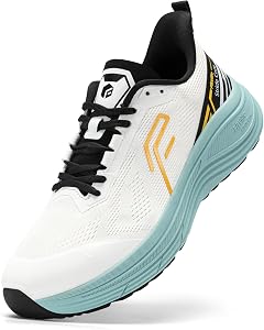 FitVille Running Shoes for Men, Wide-Fit Sneakers for Explosive Energy Return, Featherlight & Arch Supported for Road Running, Gym Training & All-Day Wear(White/Blue Gray, 10.5 Wide)