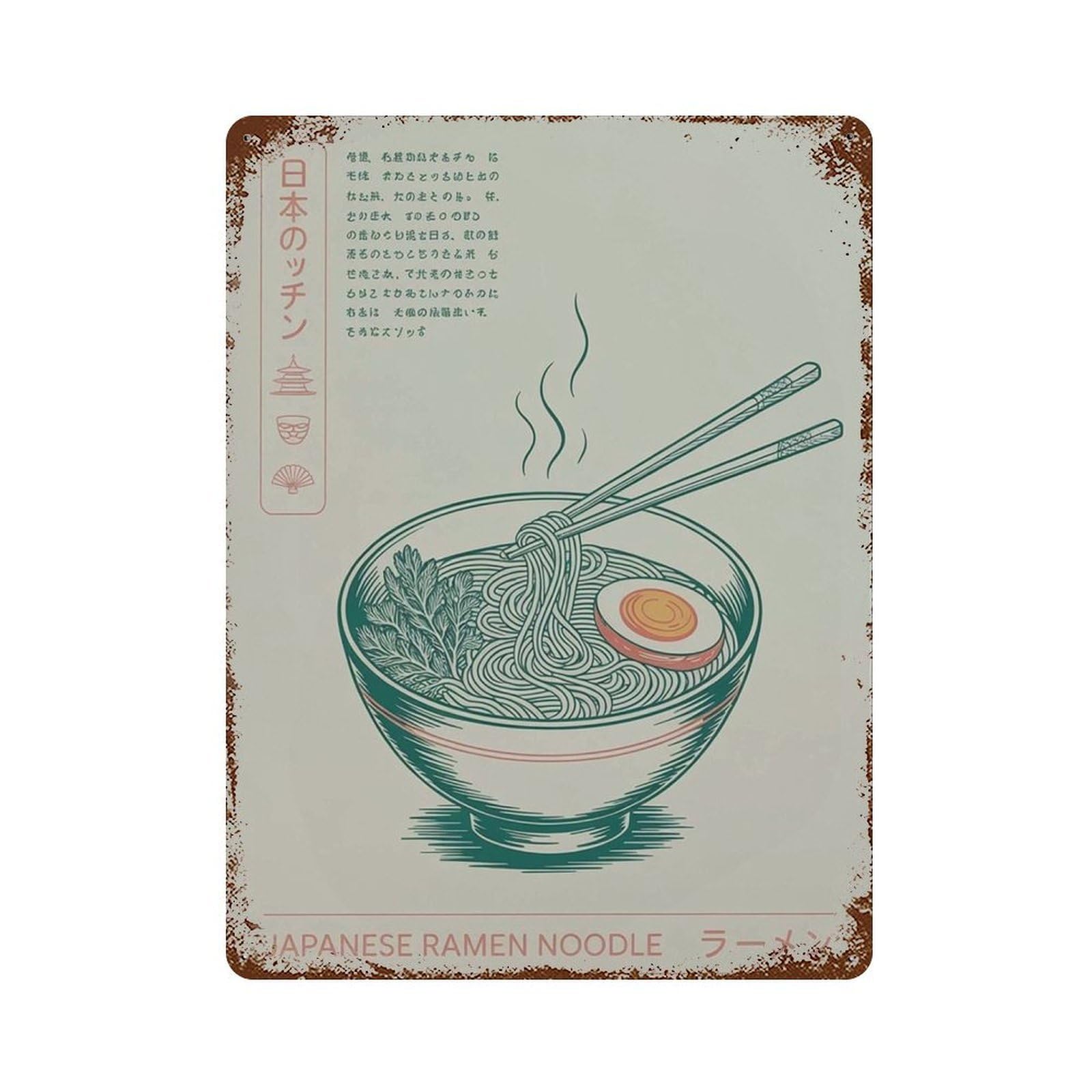 xiaoxiaoshen Japanese Ramen Noodle – Retro Food Asian Kitchen Minimal Line Drawing Wall Decor Art Metal Tin Poster Modern Home Decor Art Home Bar Shop Decorations Vintage Sign 40x30cm