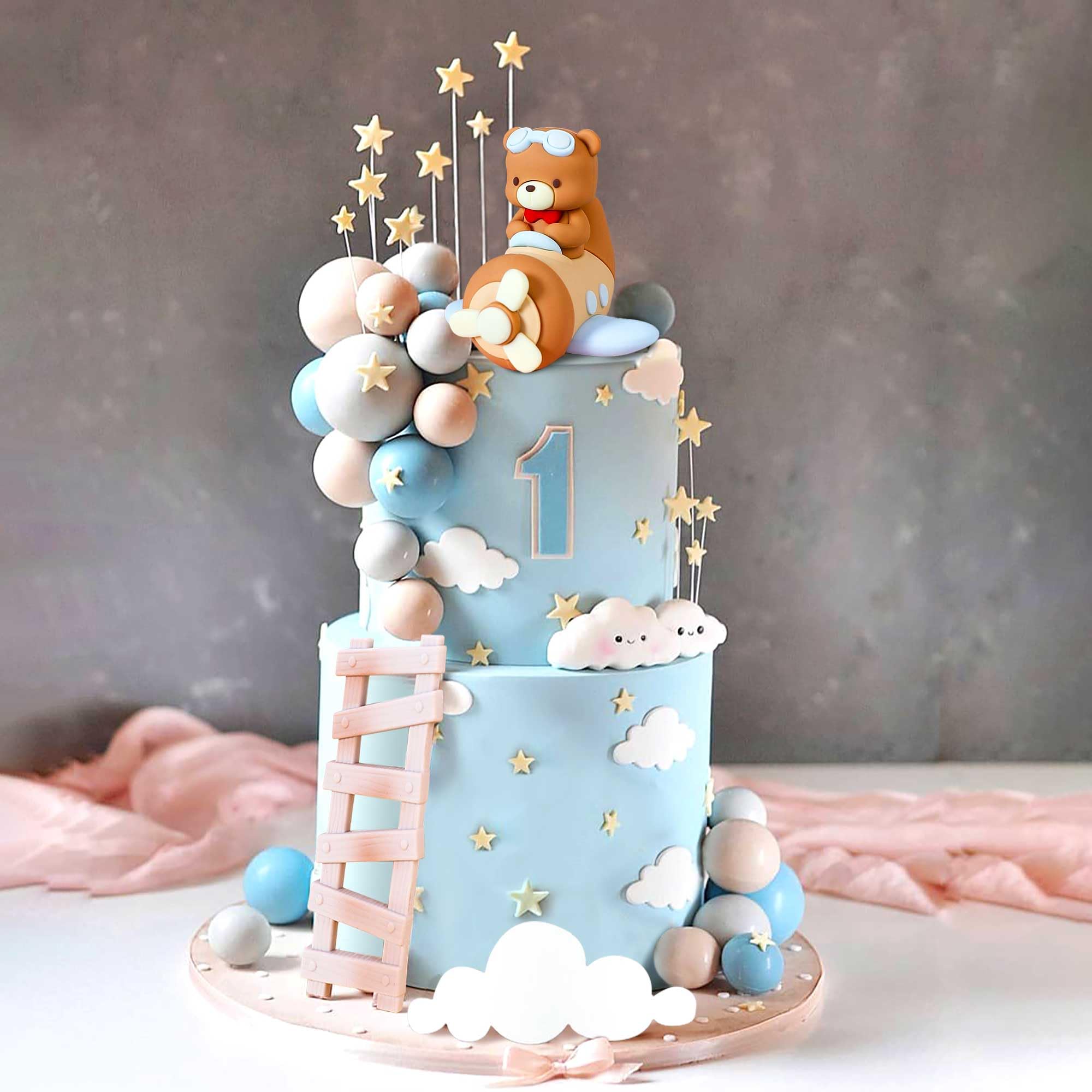 LaVenty Flugzeug-Kuchenaufsatz Set - Bunte Dekoration Für 1. Geburtstag, Babyparty Oder 'Zeitfliegt'-Motto