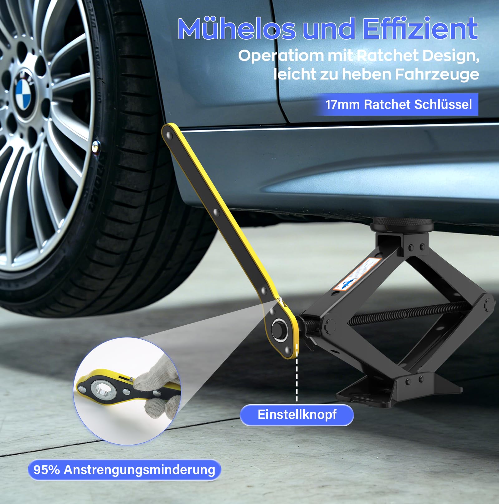 IMAYCC Gato para Coche Universal 3T/3000KG, Kit de Gato Coche para Serie BMW con 2 Pcs Bloque De Goma BMW, Portátil Kit de Emergencia con Llave de Tuercas de Rueda BMW Serie 1/3/5/6/7/Z/X SUV