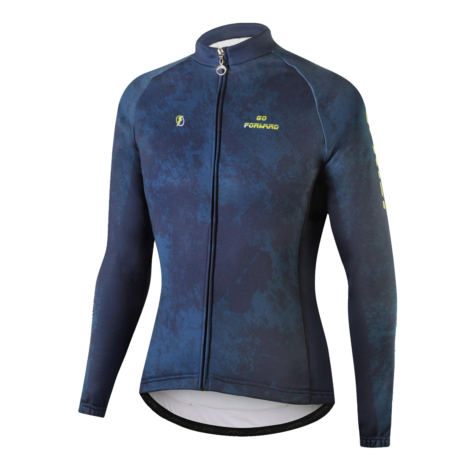 NUCKILY Thermo-Radtrikot für Herren, langärmelig, mit Fleece gefüttert, Fahrradjacke mit Taschen für den Winter und kaltes Wetter, Fahrradbekleidung, MI0041, Blau, Größe M