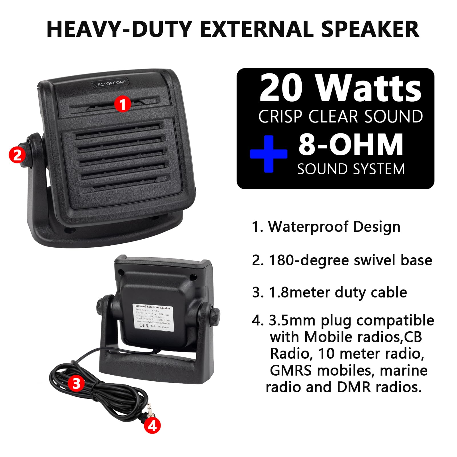 CB Radio Accessories 20W CB External Speaker for CB Radio/Mobile Ham Radio/FM Radio Compatible with All Mobile Radios with 3.5mm Jack,Enhance Your Communication Experience