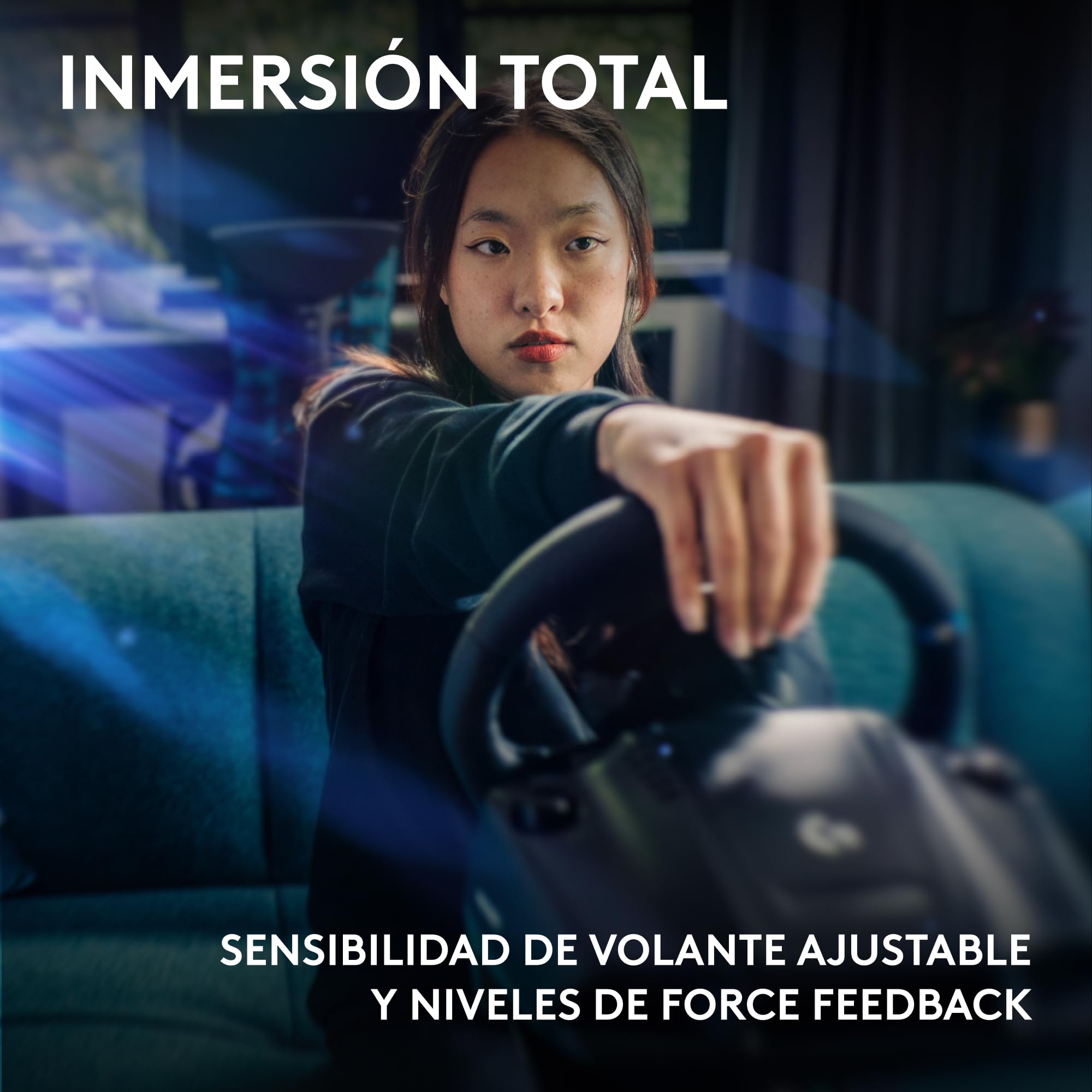 Logitech G G923 Racing Wheel and Pedals, Force Feedback TRUEFORCE,1.000 Hz, respuesta eficaz, control de salida de doble embrague, volante auténtico, para PS5, PS4, PC, Mac - Negro