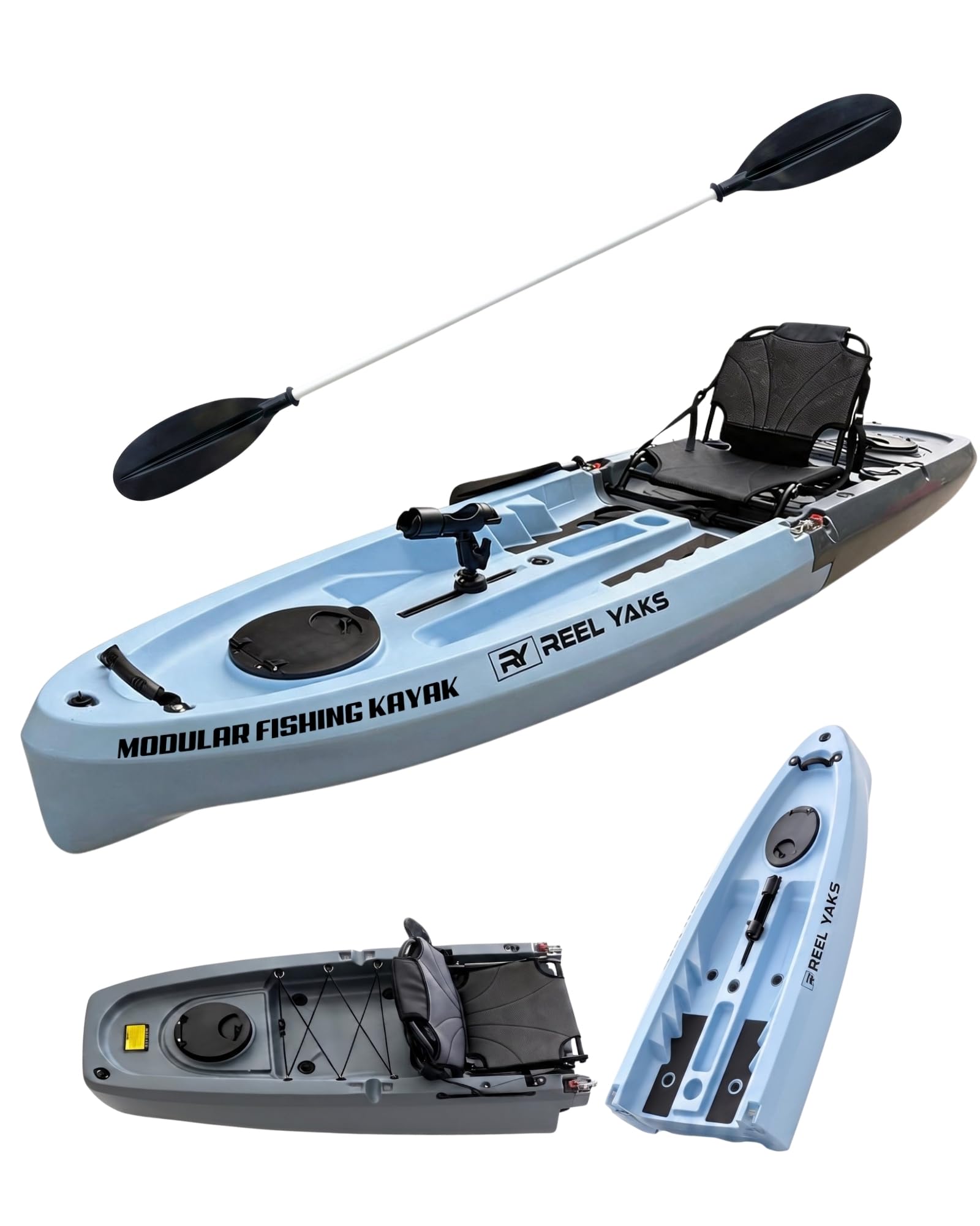 Reel Yaks Rambler Modular Fishing Kayak, 11ft, 308 lbs Capacity | Blue Gray, Paddle Fishing Kayaks for Adults & Youth, Sit on Top, Lightweight, Fits in Trunks & Closets, Gear Storage