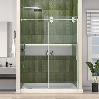 Mainzel Frameless Sliding Shower Door, 56-60" W × 76" H, Shower Glass Door, SGCC-Certified 3/8" (10 mm) Tempered Glass, Double Sided Easy Clean,Walk-in Shower Door, Minimalist Style, Silver