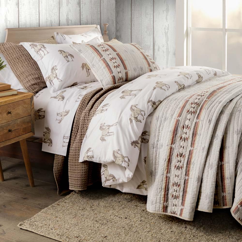 Rod's Alamosa Southwest (Quilt) Neutral Southwest Design - Gray Taupe Beige Red – Linen Texture - Full/Queen Quilt (88x92in) - Cotton