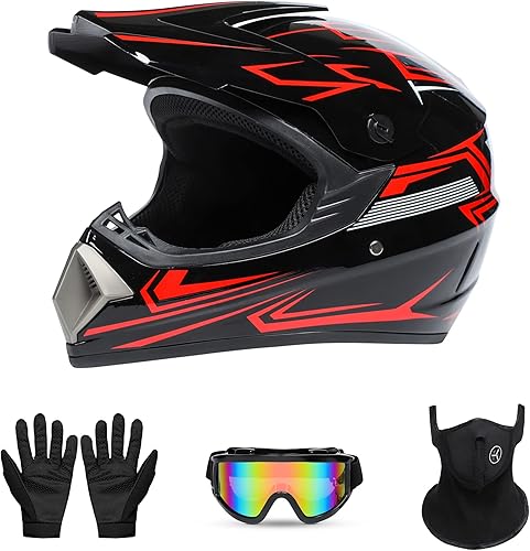 Casco de motorcross, casco de bicicleta de montaña todoterreno, casco de motocicleta juvenil, casco unisex de cara completa, cómodo y ligero, juego
