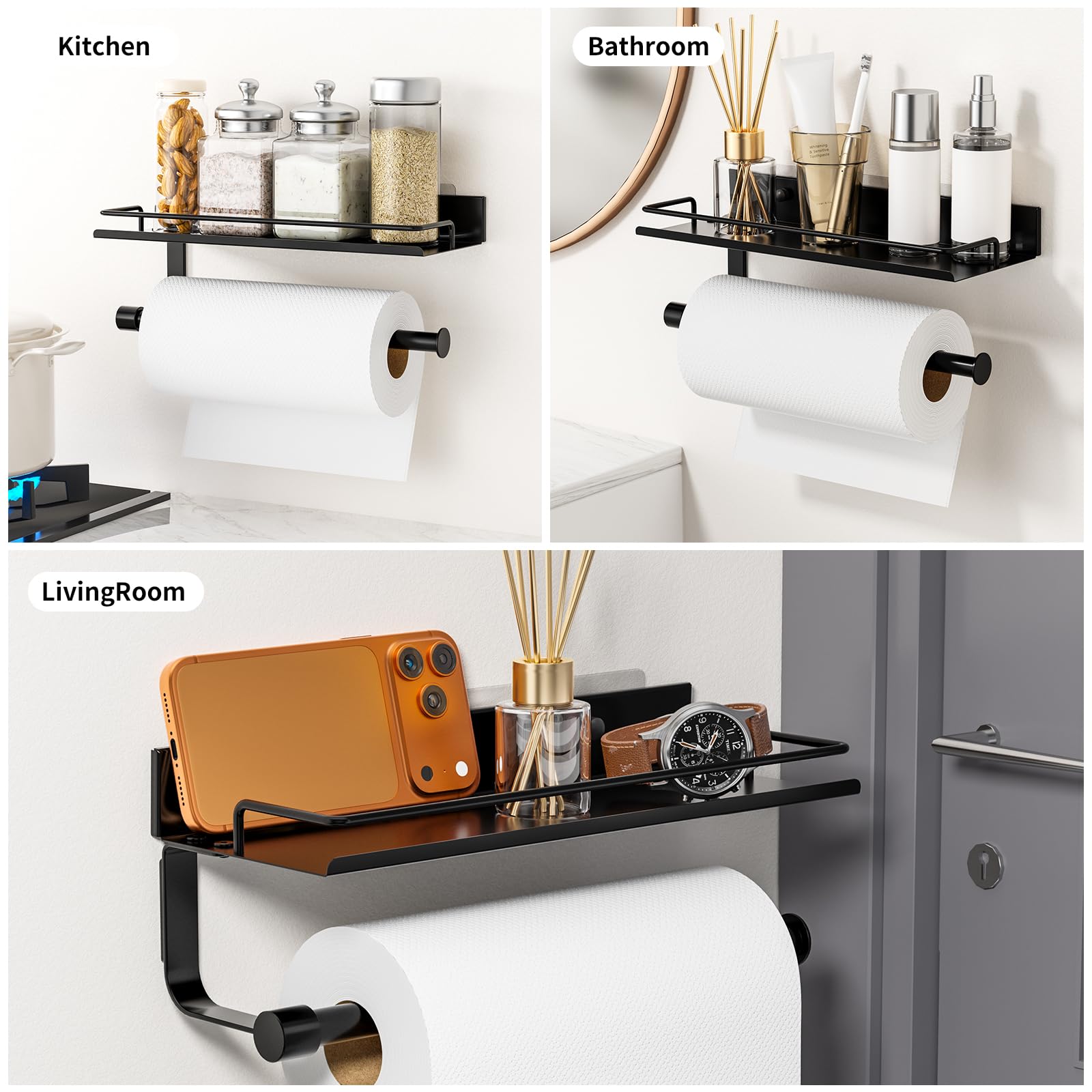 Porta Rotolo Da Cucina, Autoadesivo Portarotolo Da Parete Senza Forature, Portasciugamani Con Ripiano Portaoggetti per Cucina E Bagno