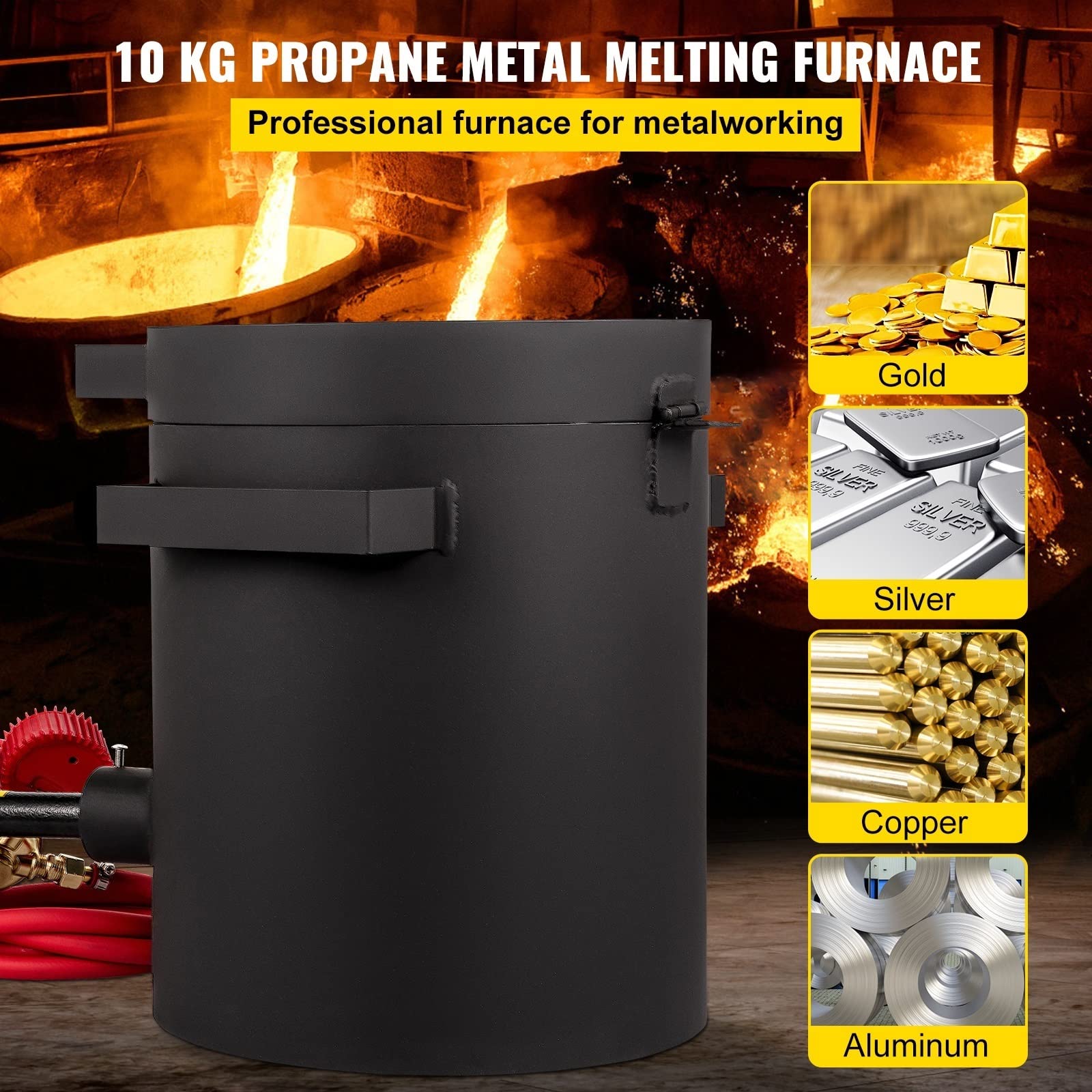 Horno de fusión de propano Kit de horno de fundición de metal de 2/4/5/6/10 KG con crisol de grafito y amp;Tenazas Fundición Fundición Devil Forge Para principiantes Uso en bricolaje(5KG)