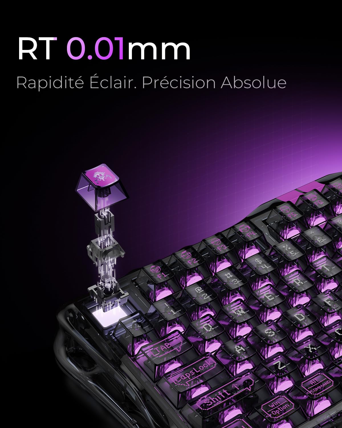 GravaStar V75 Lite Clavier Gamer Magnétique Hall Effect - 4000Hz Rapid Trigger - Activation Ajustable 0,01mm - Clavier Gaming 75% avec Switchs Hot-Swap et Éclairage RGB Transparent | pour PC & Mac