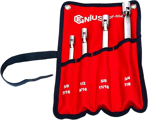 Miniatura 2 de Genius Tools Juego de llaves de vaso flexibles dobles SAE de 4 piezas (acabado espejo) - DF-504S