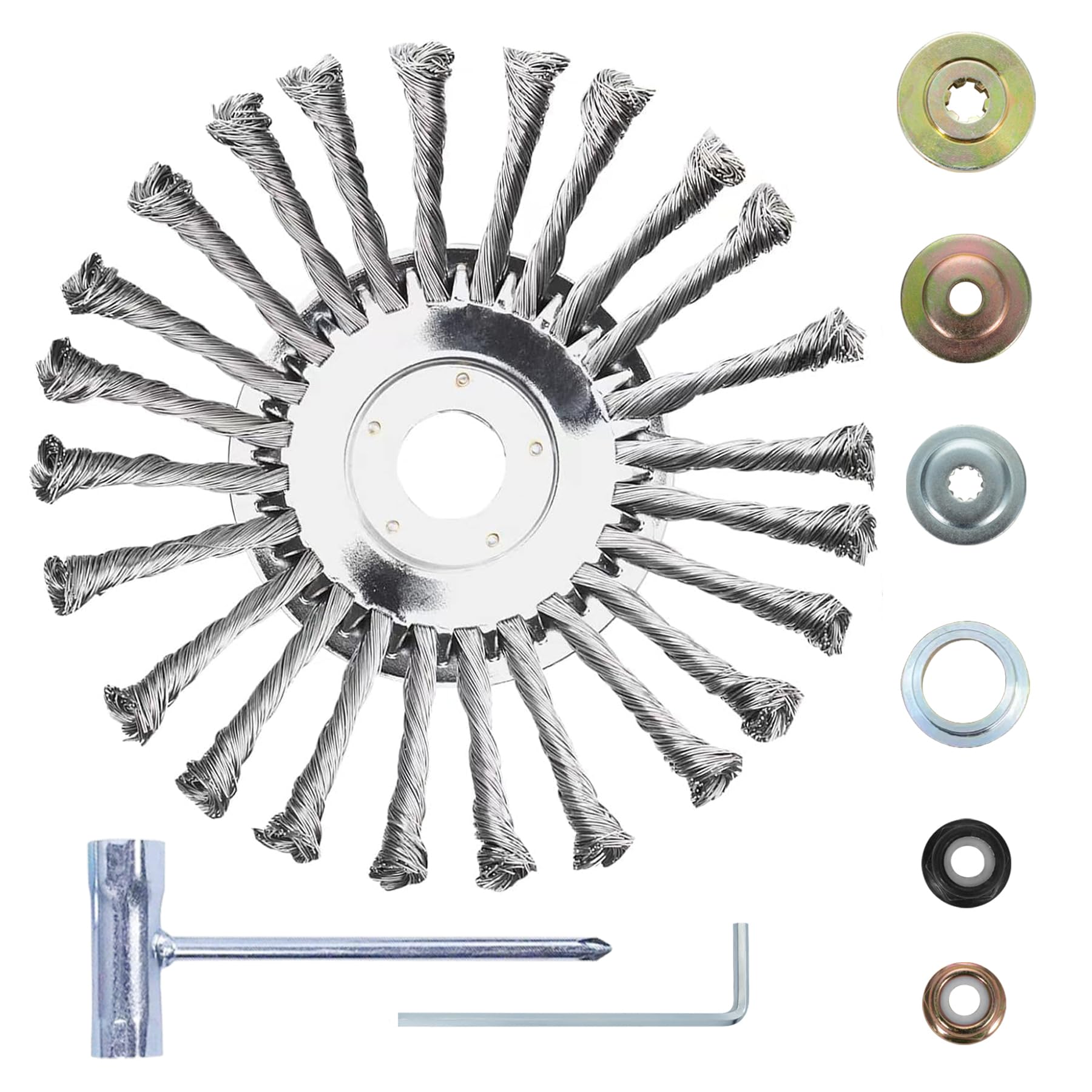 Photo 1 of 8 Inch Steel Wire Weed Eater Blades, Universal Weed Eater Attachments, Brush Cutter Trimmer Blade with Universal Adapter Kits, Unbreakable Wired Weed Eater Head Replacement for Removing Moss Weed Rust