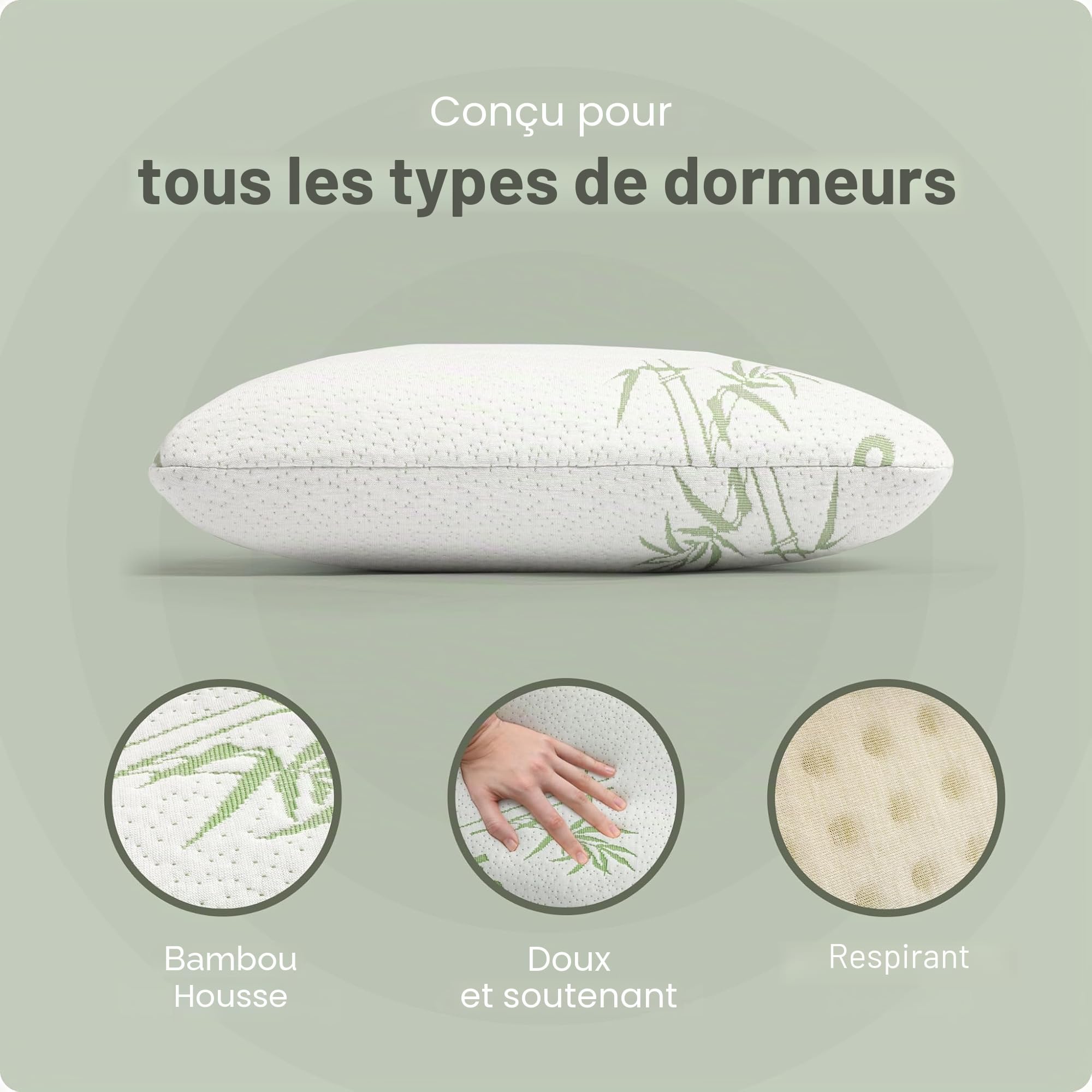 Sleeptime Coussin orthopédique de Soutien Cervical - Oreiller en Mousse Visco-Gel compensant la Pression (Mousse à mémoire de Forme) avec Housse en Bambou - Coussin de 70 x 40 cm - Hauteur 12 cm
