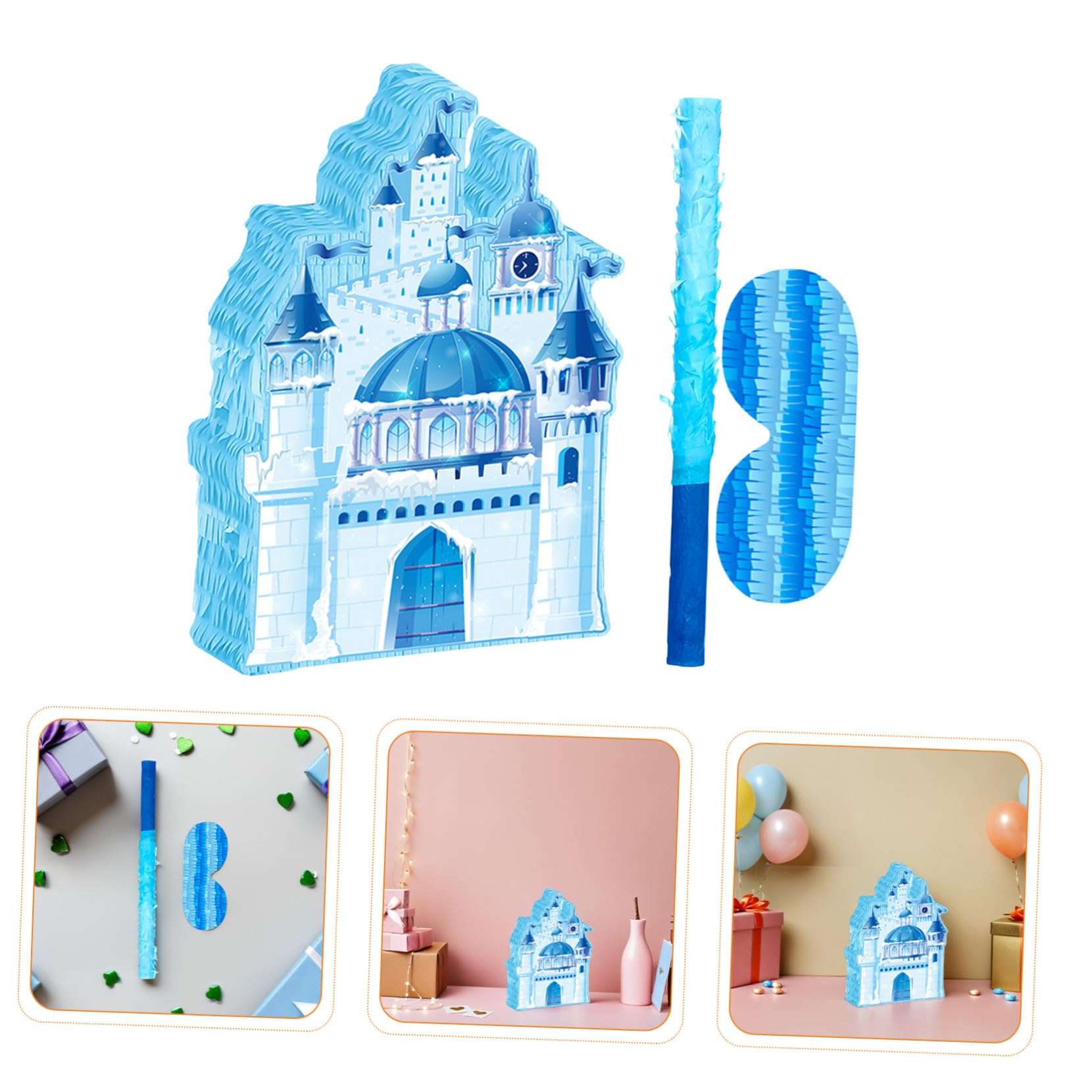 BESTonZON Weihnachtliche Schloss-piñata Blaue Winter-deko aus Hängender Süßigkeitenhalter mit und Augenbinde Vielseitiges Partyspiel für Kindergeburtstag und Festliche Anlässe