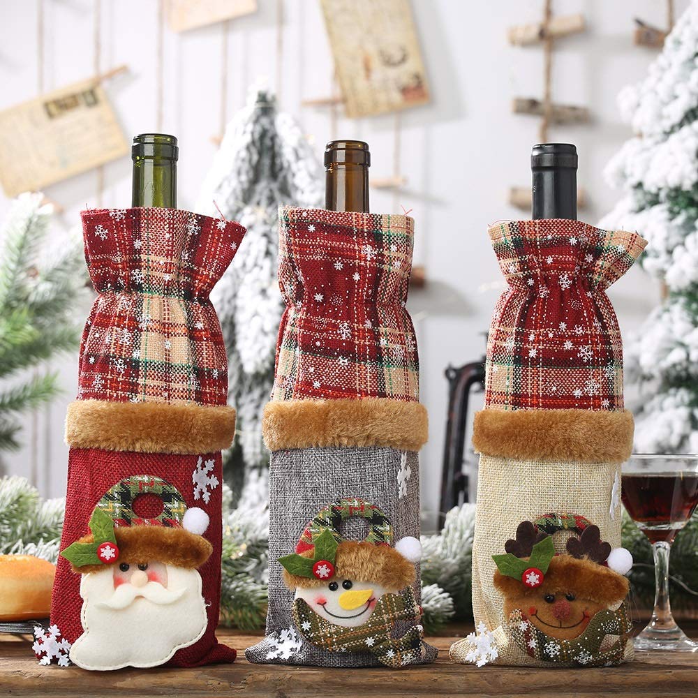 Merry Christmas Santa Claus Christmas Dinner Table Decoration Champagne Wine Bottle Bag