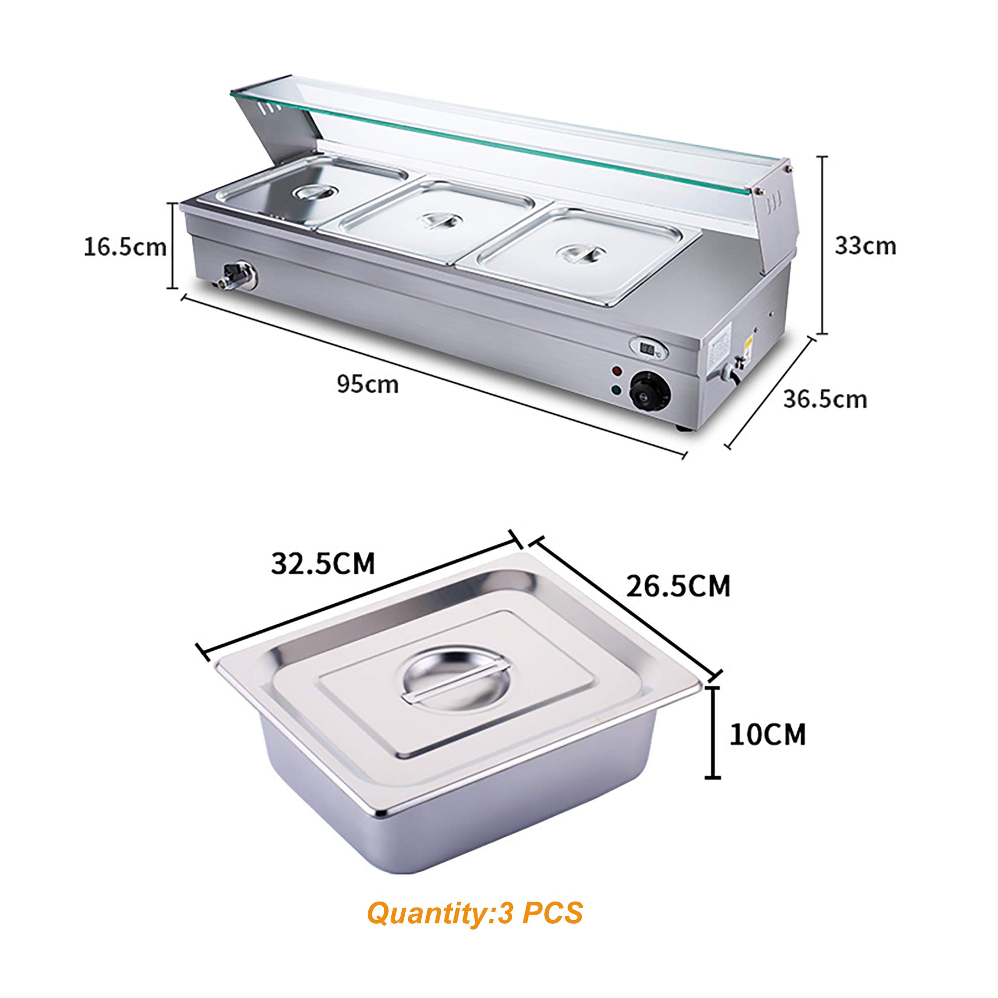 Scaldavivande Elettrico Professionale da 2000 W per Buffet, scaldavivande Elettrico da banco, Tavolo a Vapore da 86-185℉ con coperchi per ristoranti