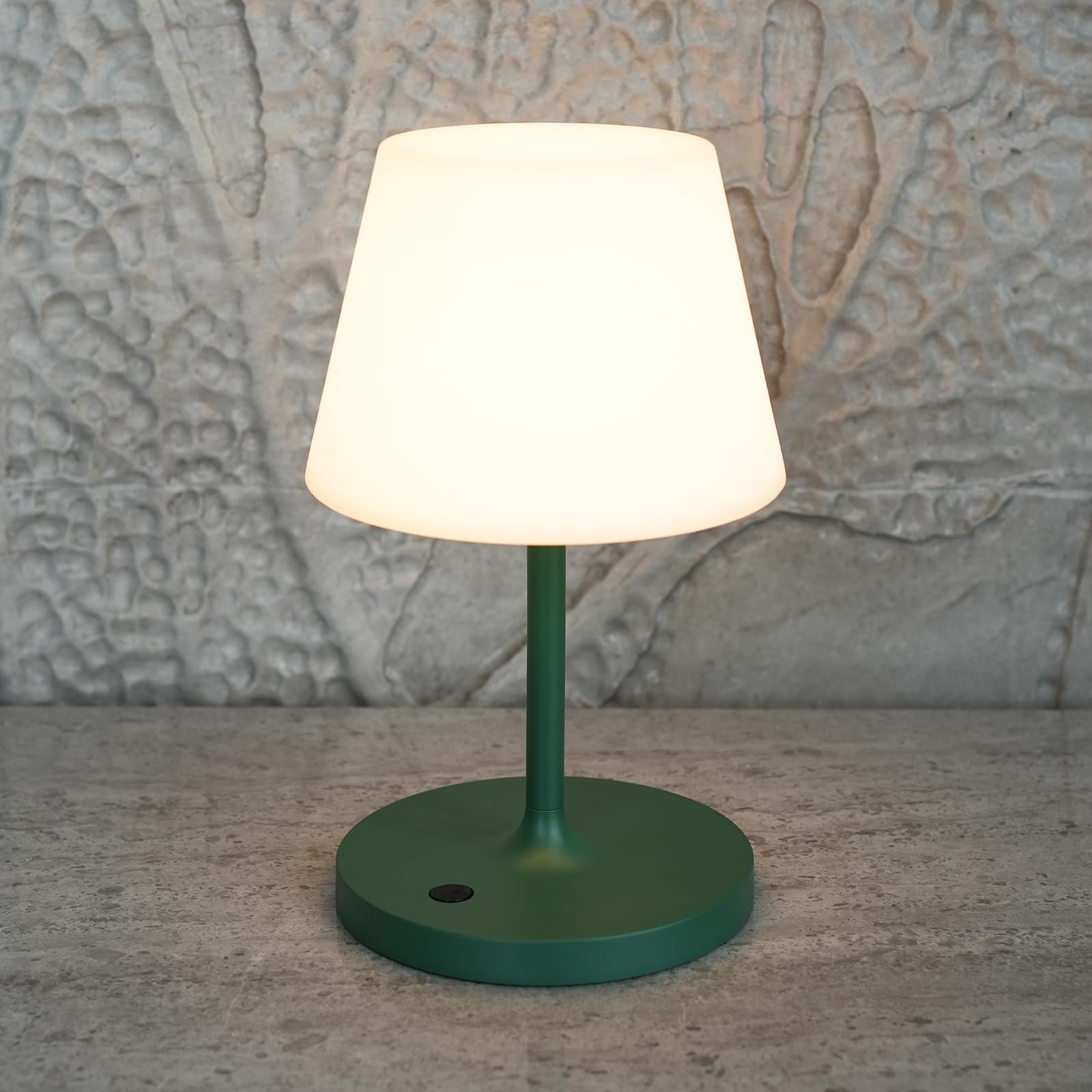 LOTITOL Outdoor Table Lamp / Cordless USB Rechargeable 4000mAh / 2700K LED / Touch Dimmable / Portable Battery Operated / IP44 Waterproof / PE Shade / Bedroom Dinning Camping Patio (Green, 9.6in)