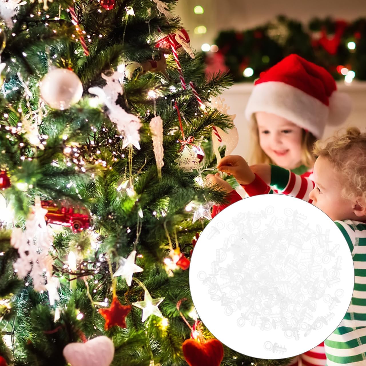 Amosfun Christmas Ball Caps Foam Ornament End Caps 200Pcs DIY Decorative Ball Holder for Tree Hanging Craft Accessories