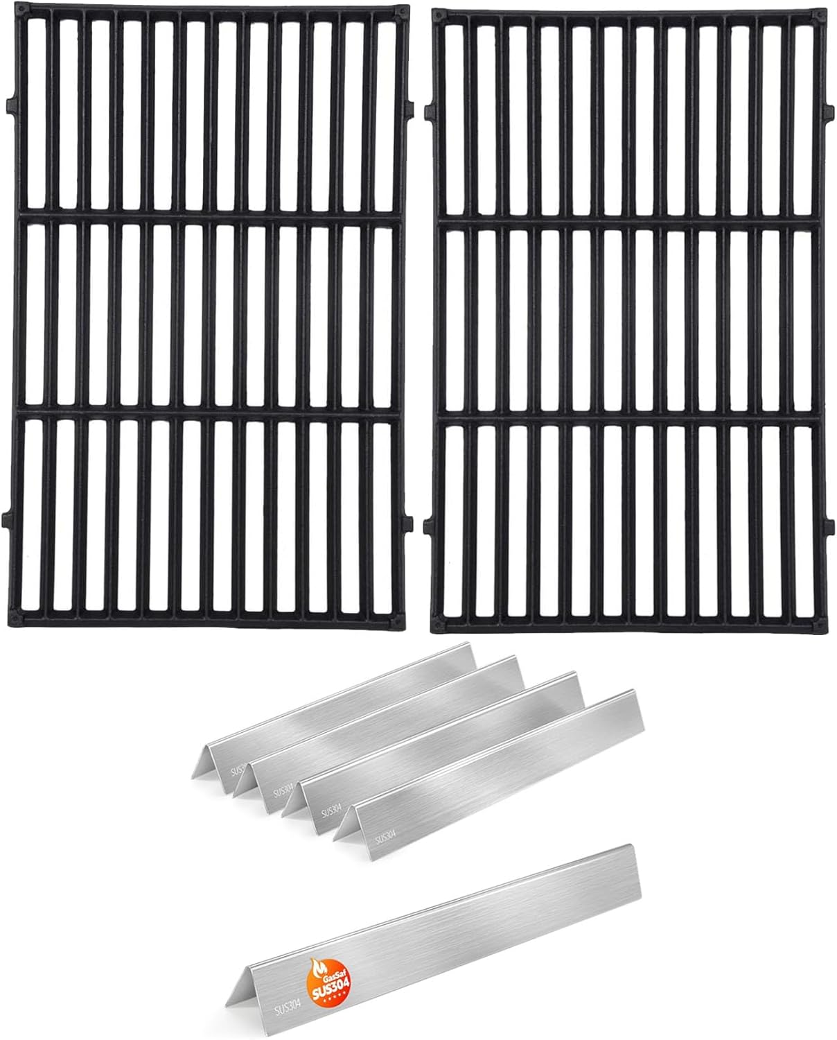 GasSaf 24.5 inch Flavorizer Bars and 19.5 inch Grill Grates Replacement for Weber 7539 7524, Genesis 300 Series E310 E320 E330 S310 S320 S330 Gas Grills with Side Control Knob (2007-2010)