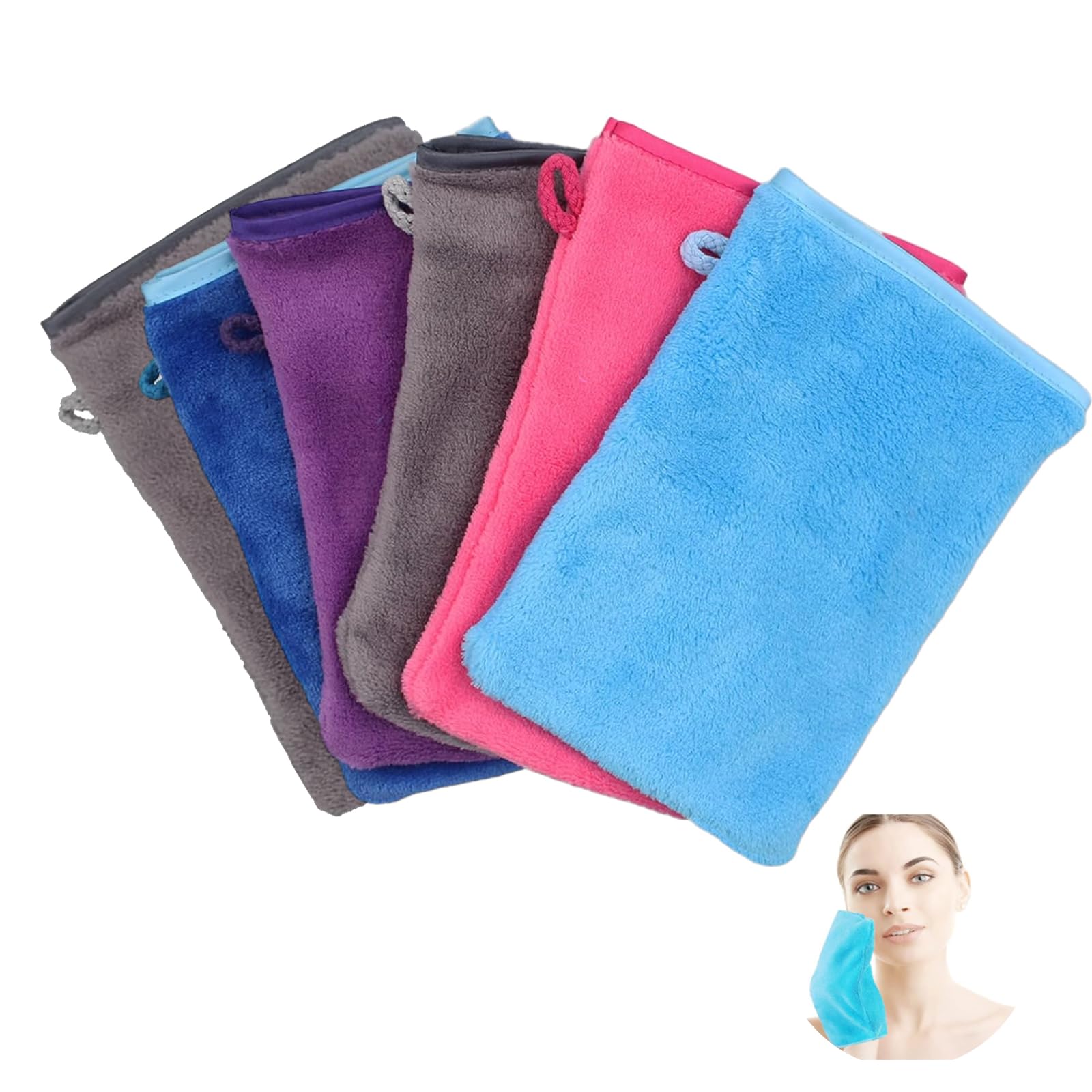 Manopla de Lavado, Tejido de Rizo, Manoplas de Baño, 6 Unidades, 15 x 20 cm de Felpa, Reutilizables, de Microfibra, para el Cuerpo y la Cara (5 Colores)