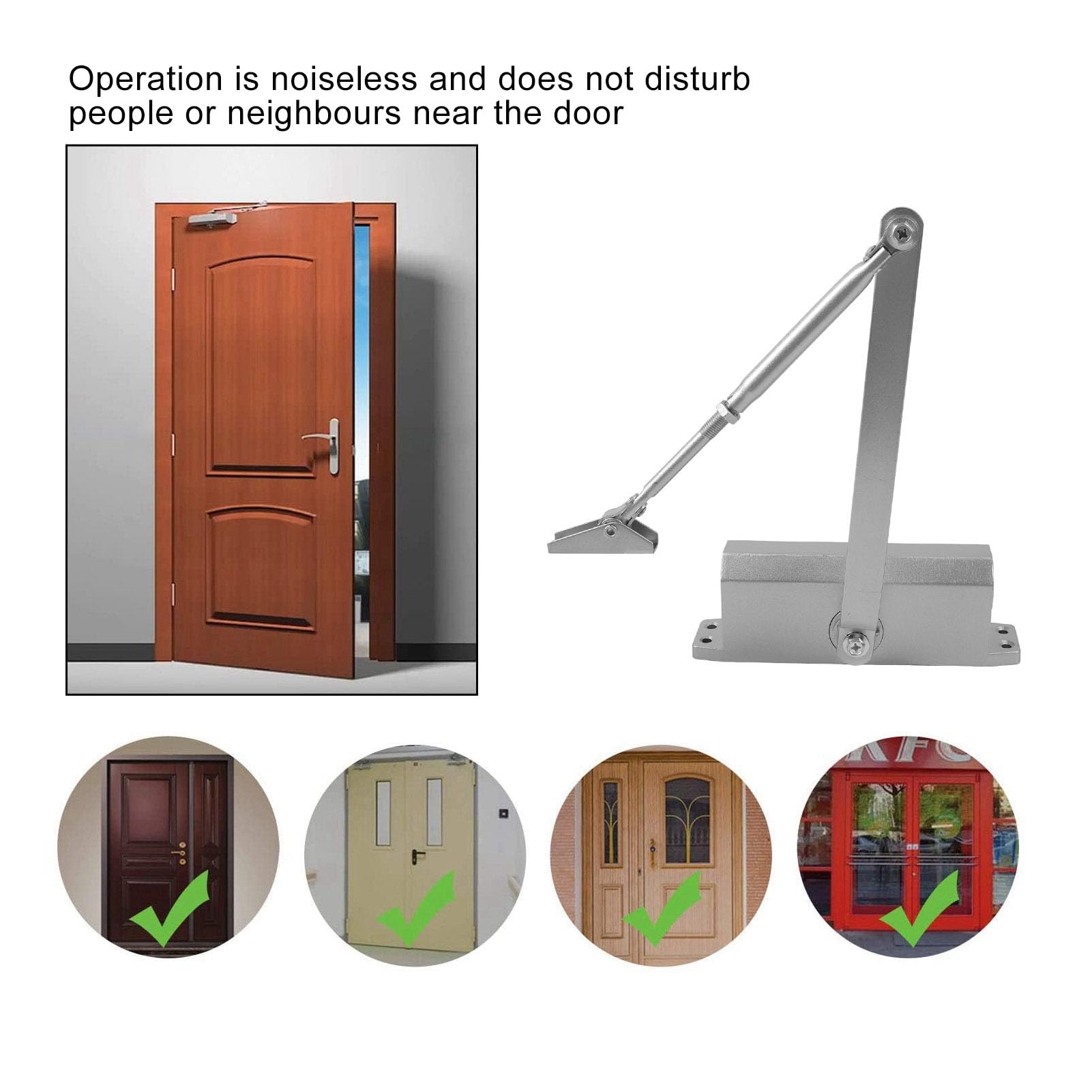 Chiudiporta Idraulico Automatico GENHAKON - Facile Installazione, Per Casa, Ufficio, Scuole - 3 Molle In Alluminio - Foto 8