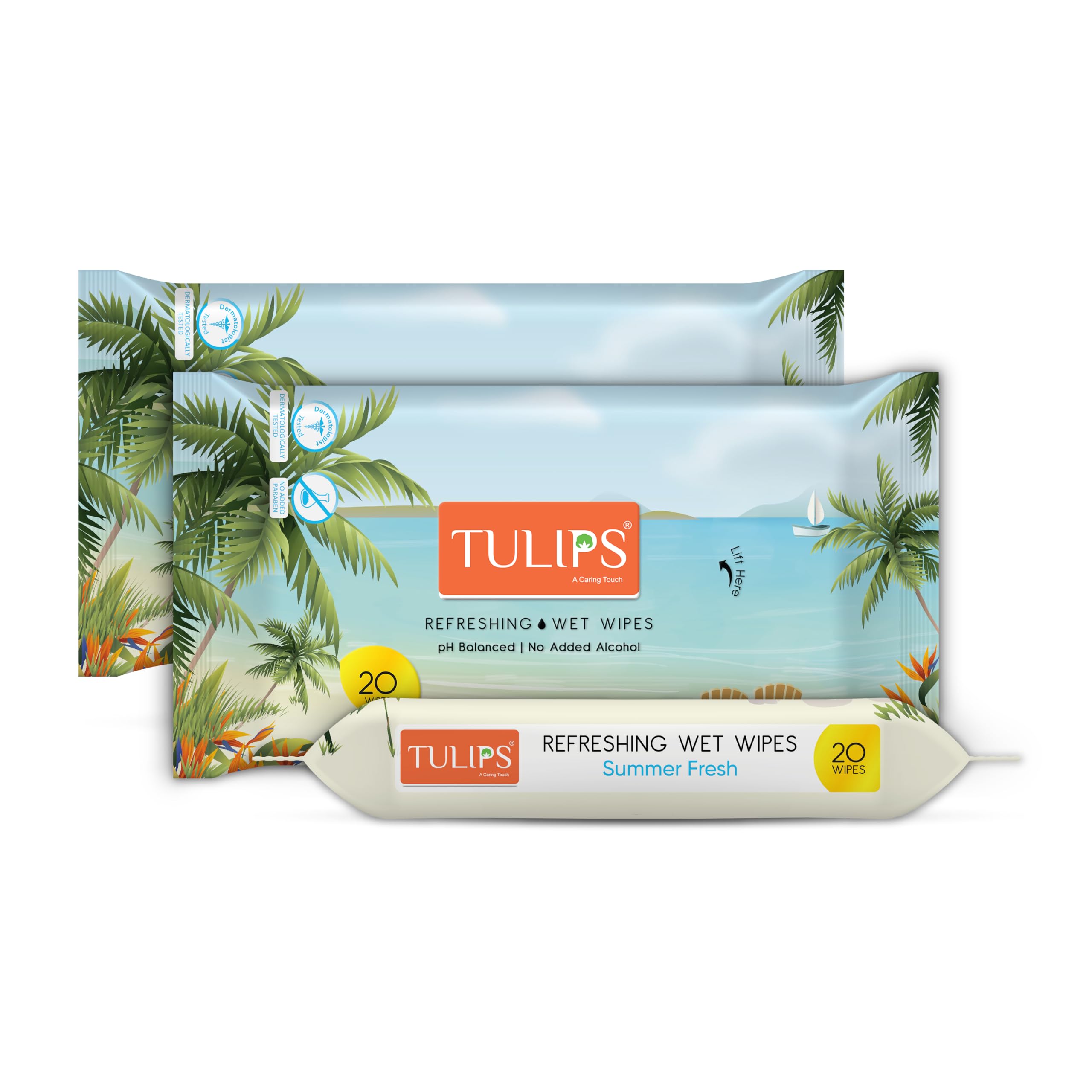 TULIPS Refreshing Wet Wipes - Summer Fresh with Green Tea Leaf Extract (Pack of 3)-image-37